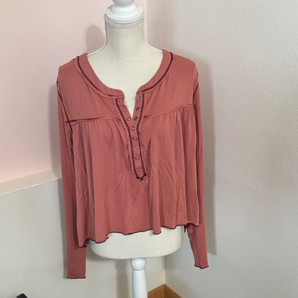 POL Women's Button-Detail Blouse - Terracotta
